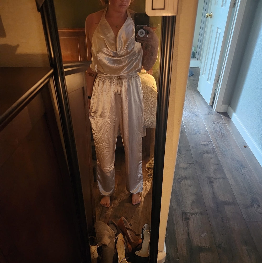Satin Ivory Halter Jumpsuit
